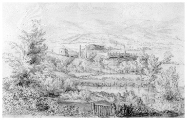 Pencil drawing of Abernant dated September 1827