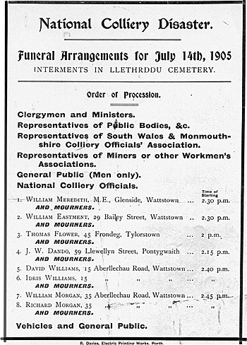 National Colliery Disaster Funeral Arrangements 1905