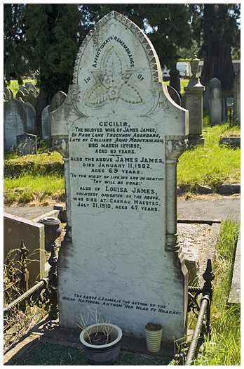 The grave stone of James James